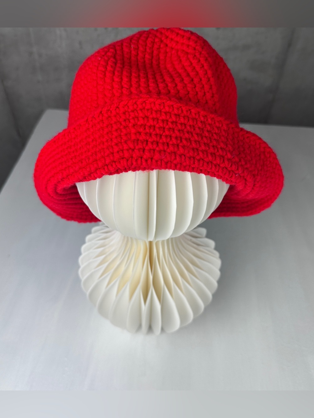 Handmade Knit Red Bucket Hat